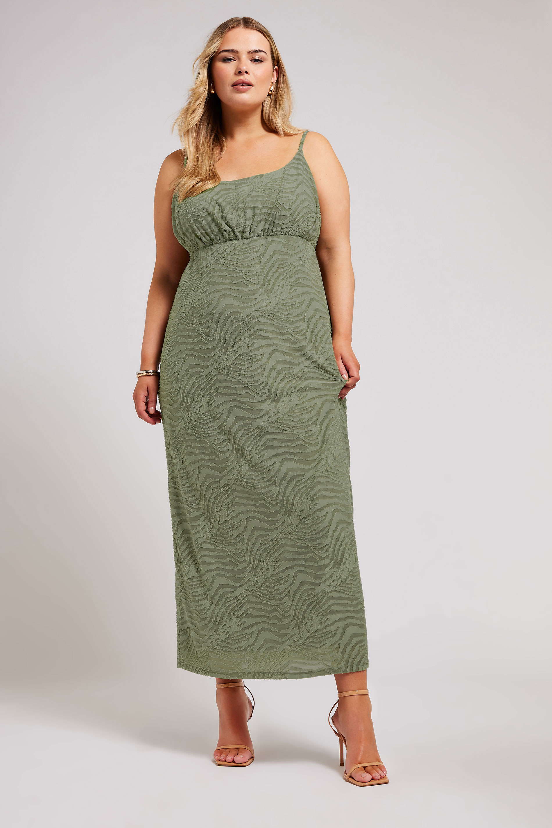 Yours London YOURS LONDON Curve Khaki Green Zebra Jacquard Maxi Dress