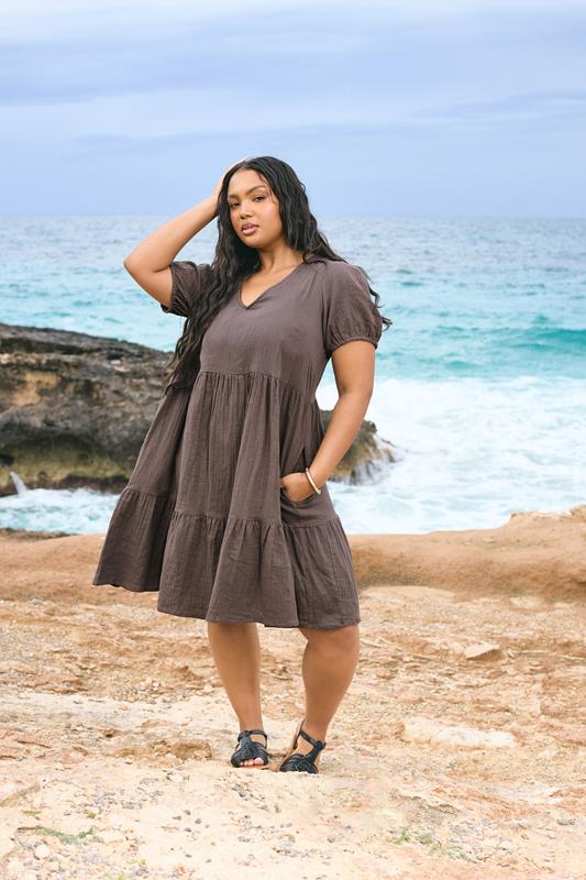 Yours YOURS Curve Chocolate Brown Tiered Smock Mini Dress