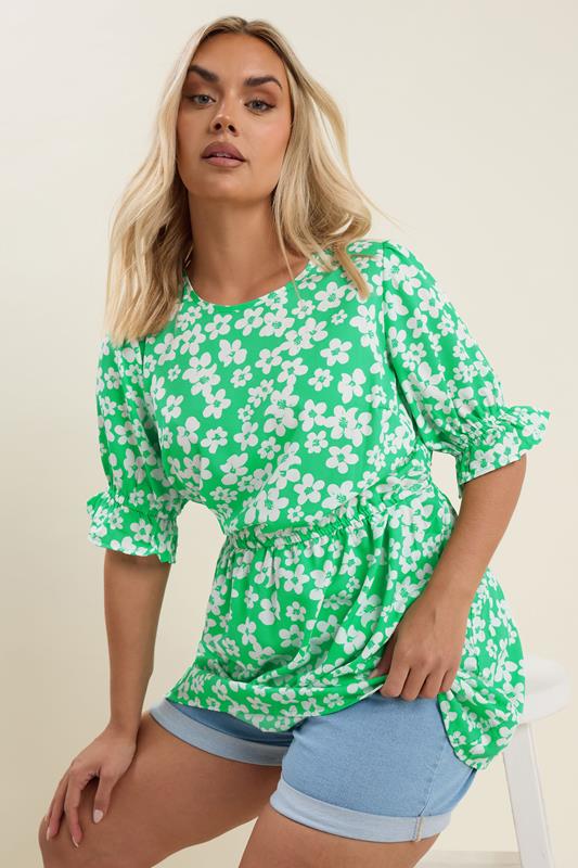 Yours YOURS Curve Green Floral Peplum Top
