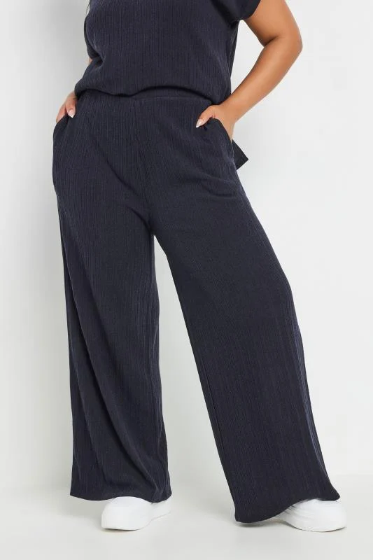 Yours YOURS Curve Navy Blue Knitted Wide Leg Trousers