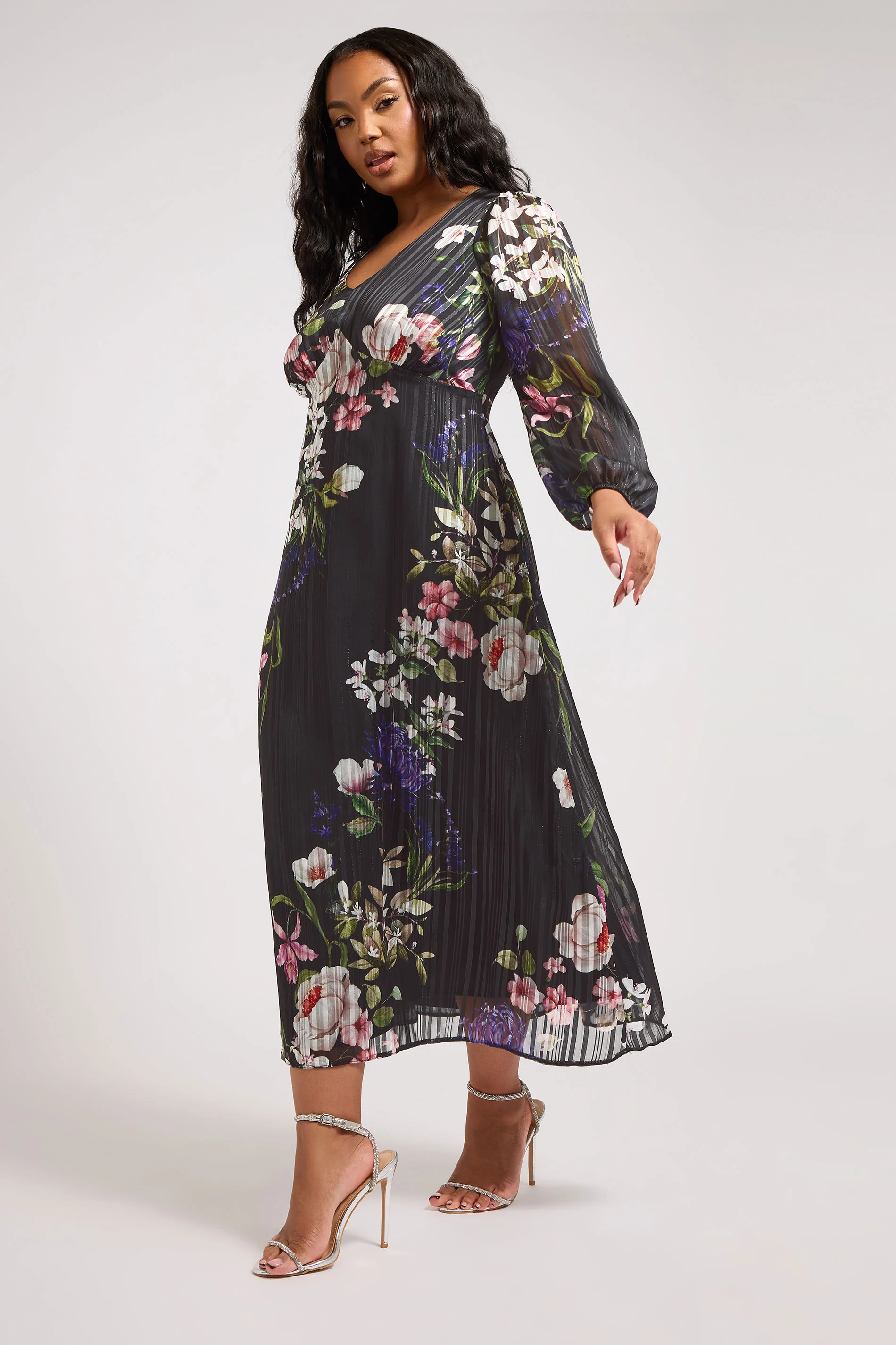 Yours London YOURS LONDON Curve Black Metallic Floral Midaxi Dress