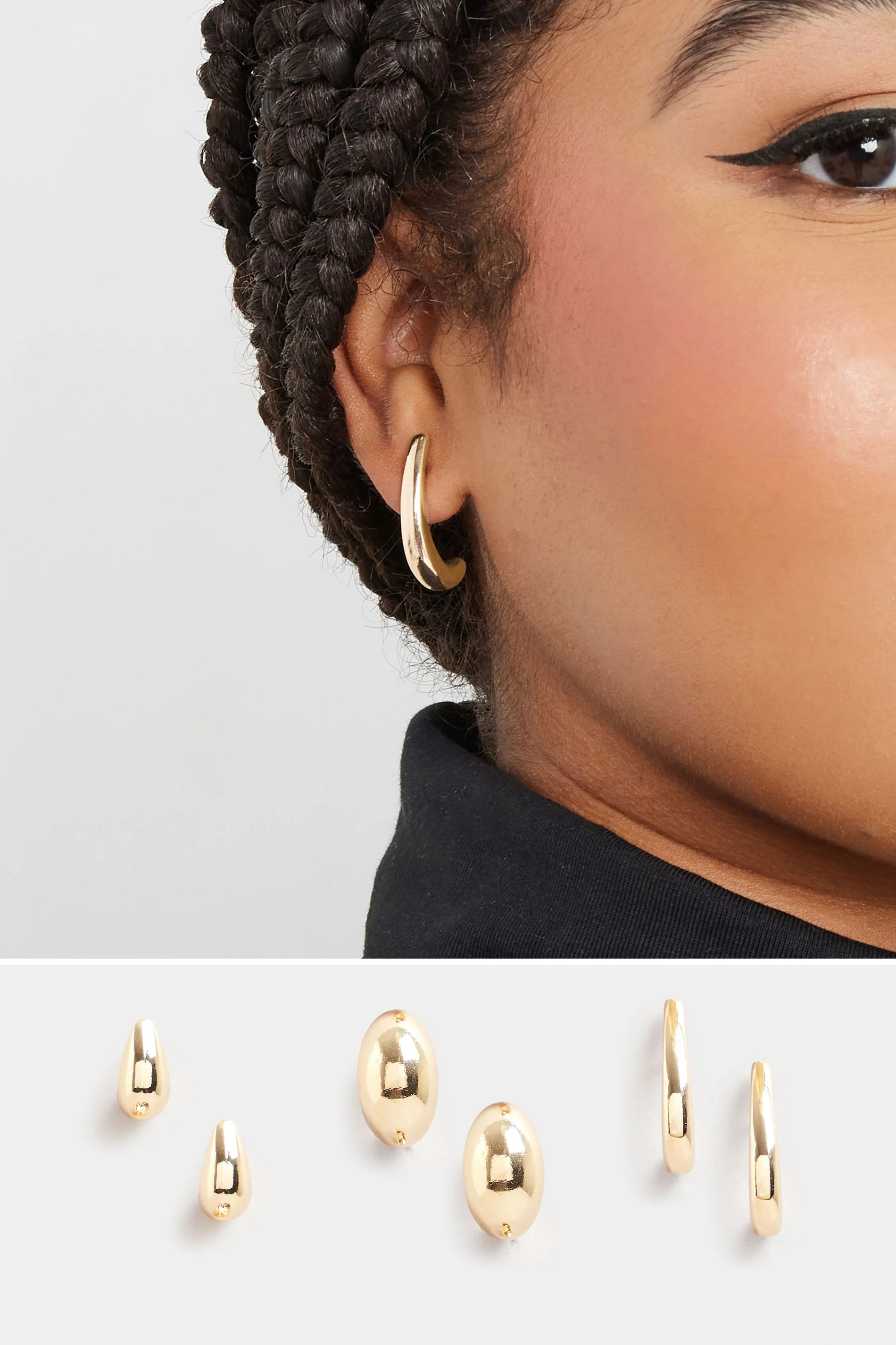 Yours 3 PACK Gold Tone Droplet Hoop Set