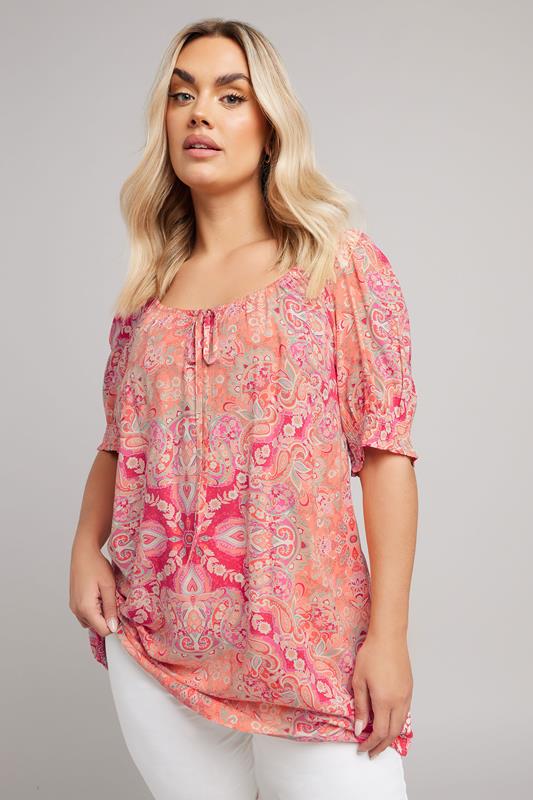 Yours YOURS Curve Orange Paisley Print Tie Front Blouse