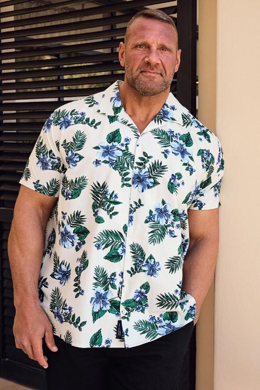 BadRhino BadRhino Big & Tall White & Blue Tropical Shirt