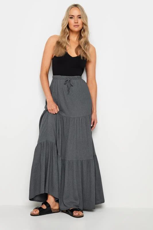 LTS LTS Tall Grey Tiered Crinkle Maxi Skirt