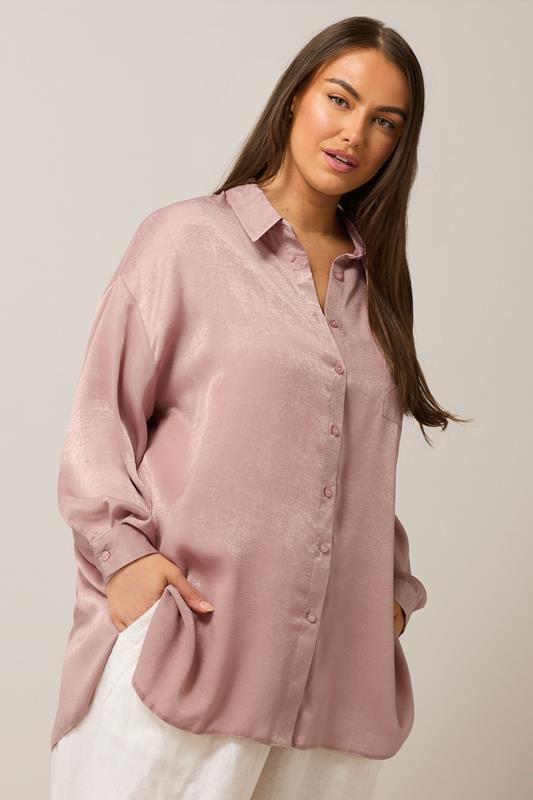 Evans EVANS Curve Light Pink Metallic Button Through Shirt