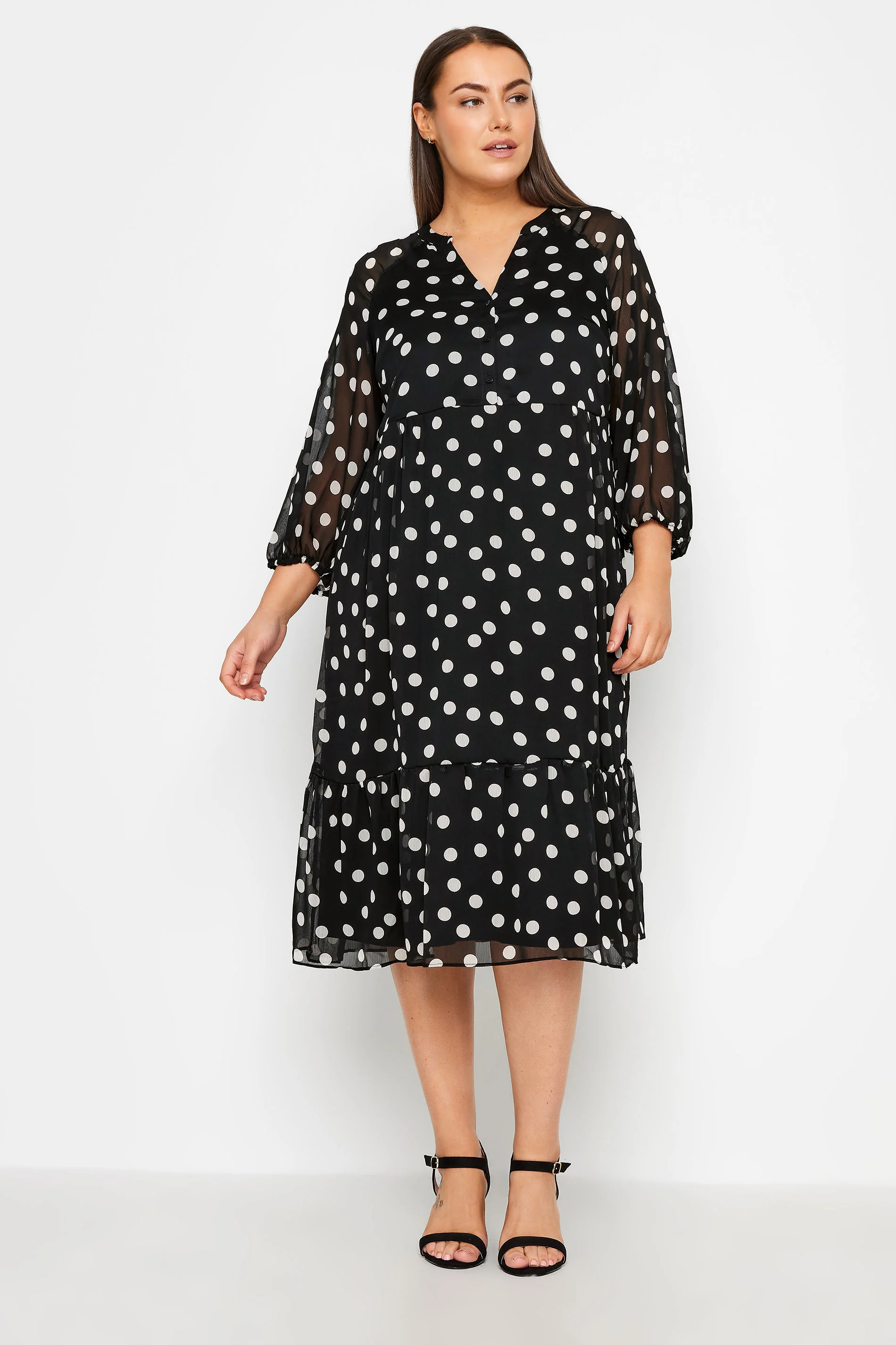Evans Evans Black Spot Tiered Dress