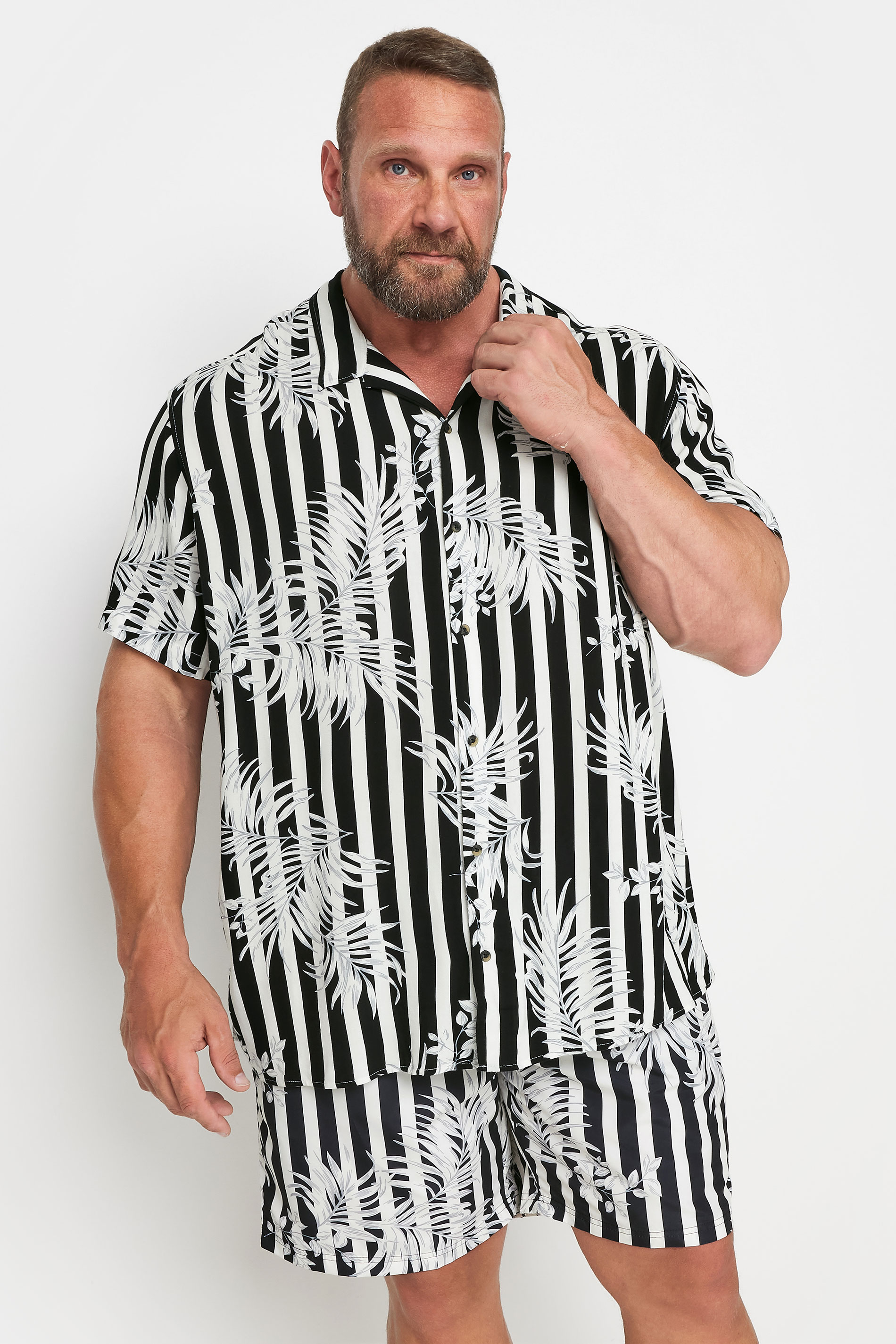 Jack & Jones JACK & JONES Black Striped Tropical Print Resort Shirt