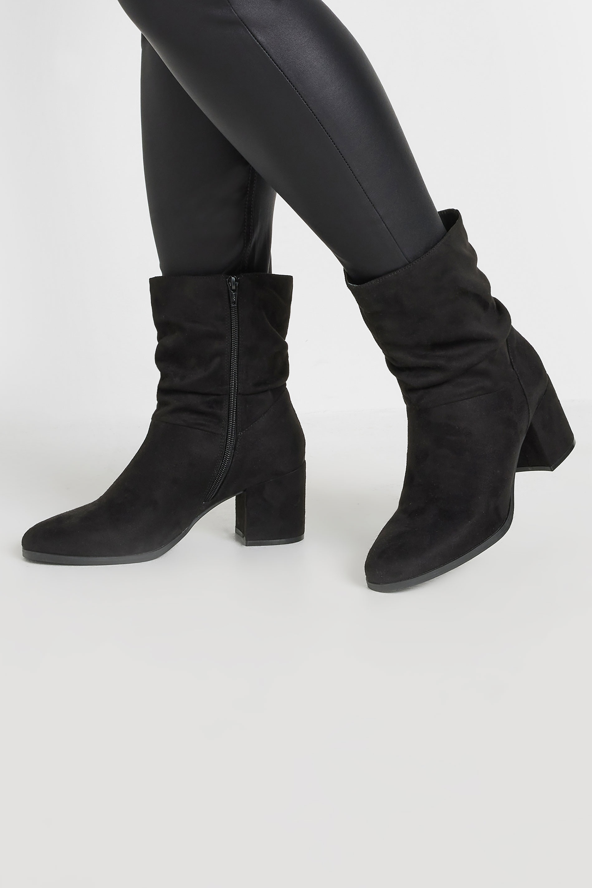 Yours Black Faux Suede Slouch Ankle Boots In Wide E Fit & Extra Wide EEE Fit