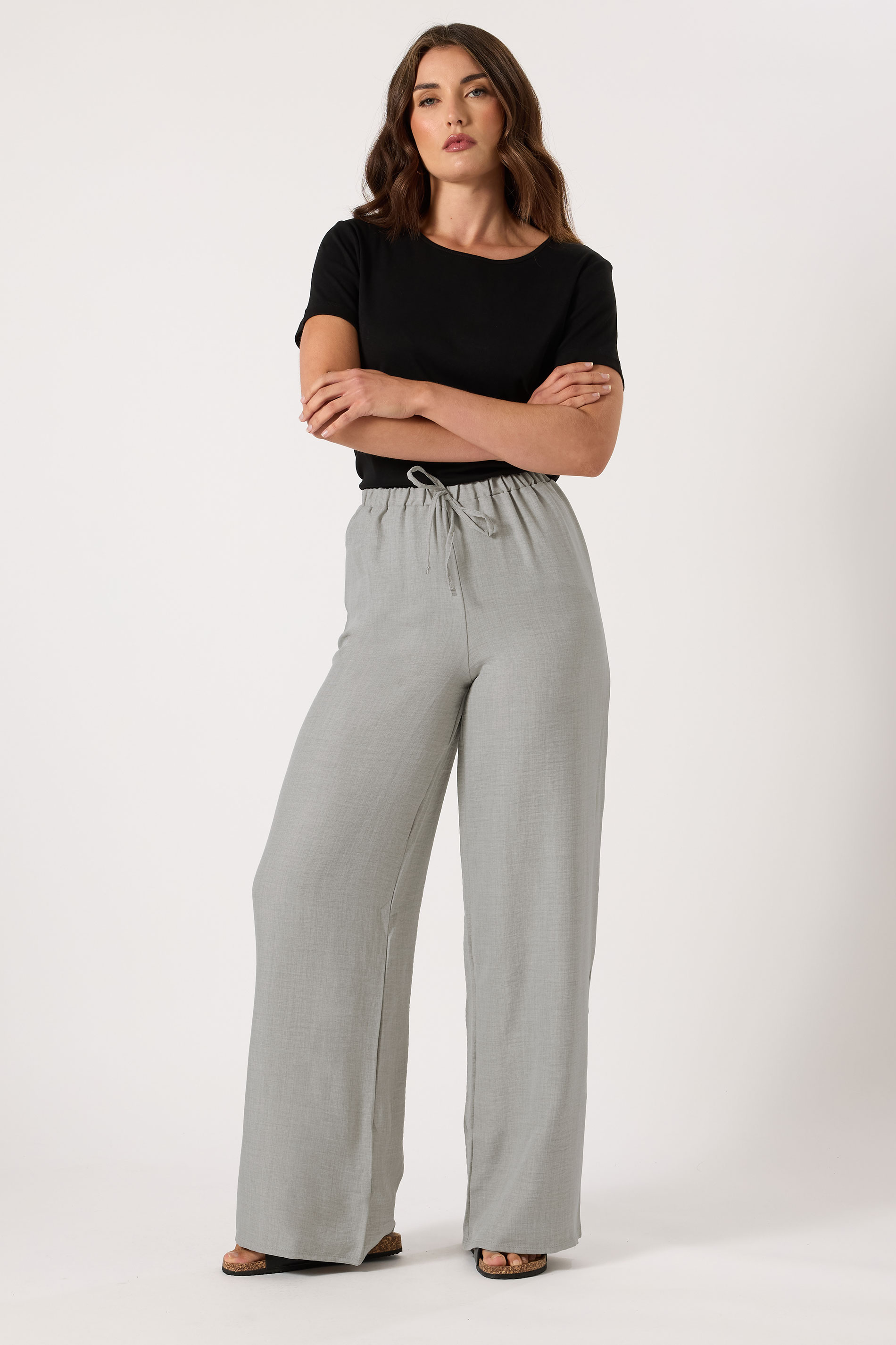 LTS LTS Tall Light Grey Textured Wide Leg Trousers