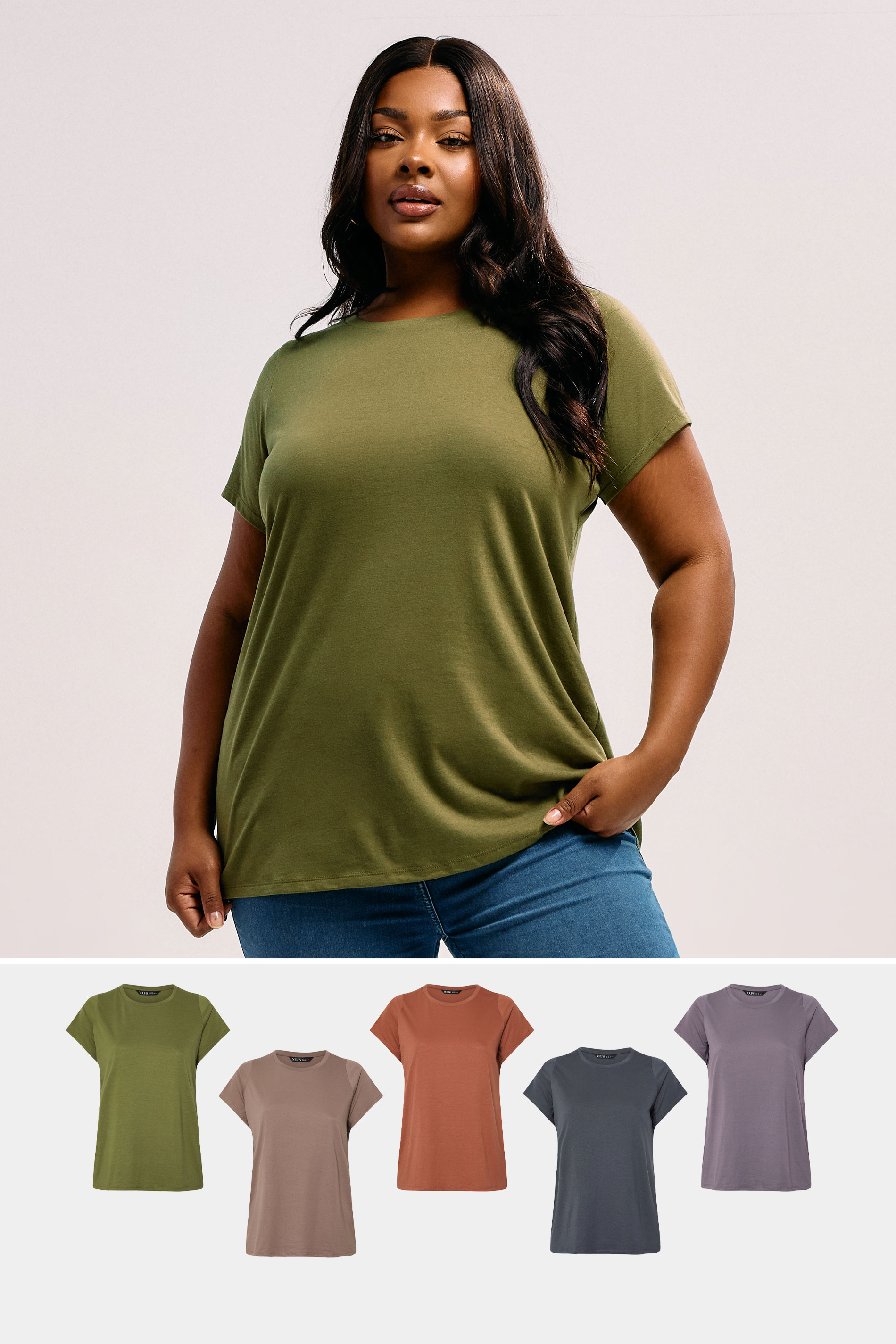 Yours YOURS Curve 5 PACK Green & Orange Core T-Shirts