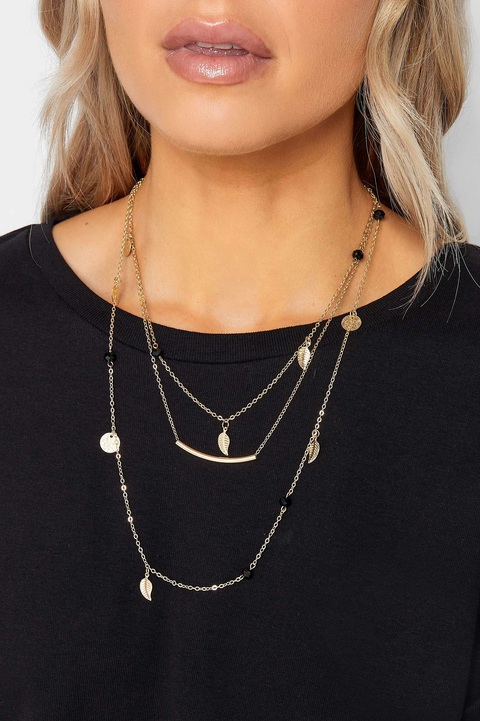 Yours Gold Tone Triple Layer Leaf Charm Necklace
