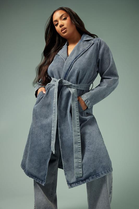 Limited Collection LIMITED COLLECTION Curve Mid Blue Belted Denim Trench Coat