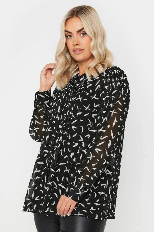 Yours YOURS Curve Black Abstract Print Chiffon Blouse