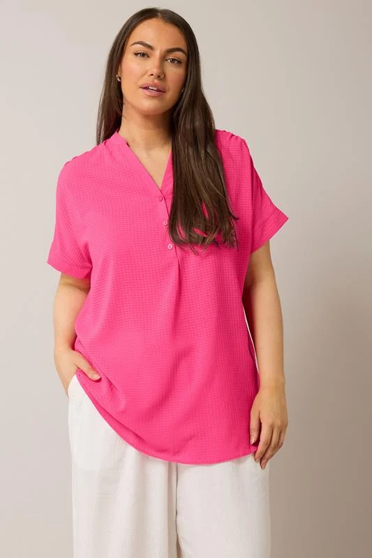Evans EVANS Curve Pink Half Placket Blouse