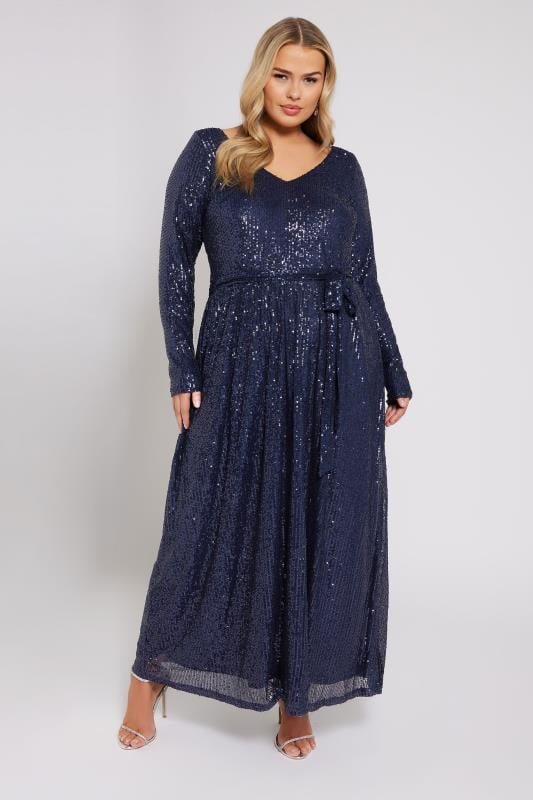 Yours London YOURS LONDON Curve Navy Blue Sequin Maxi Dress