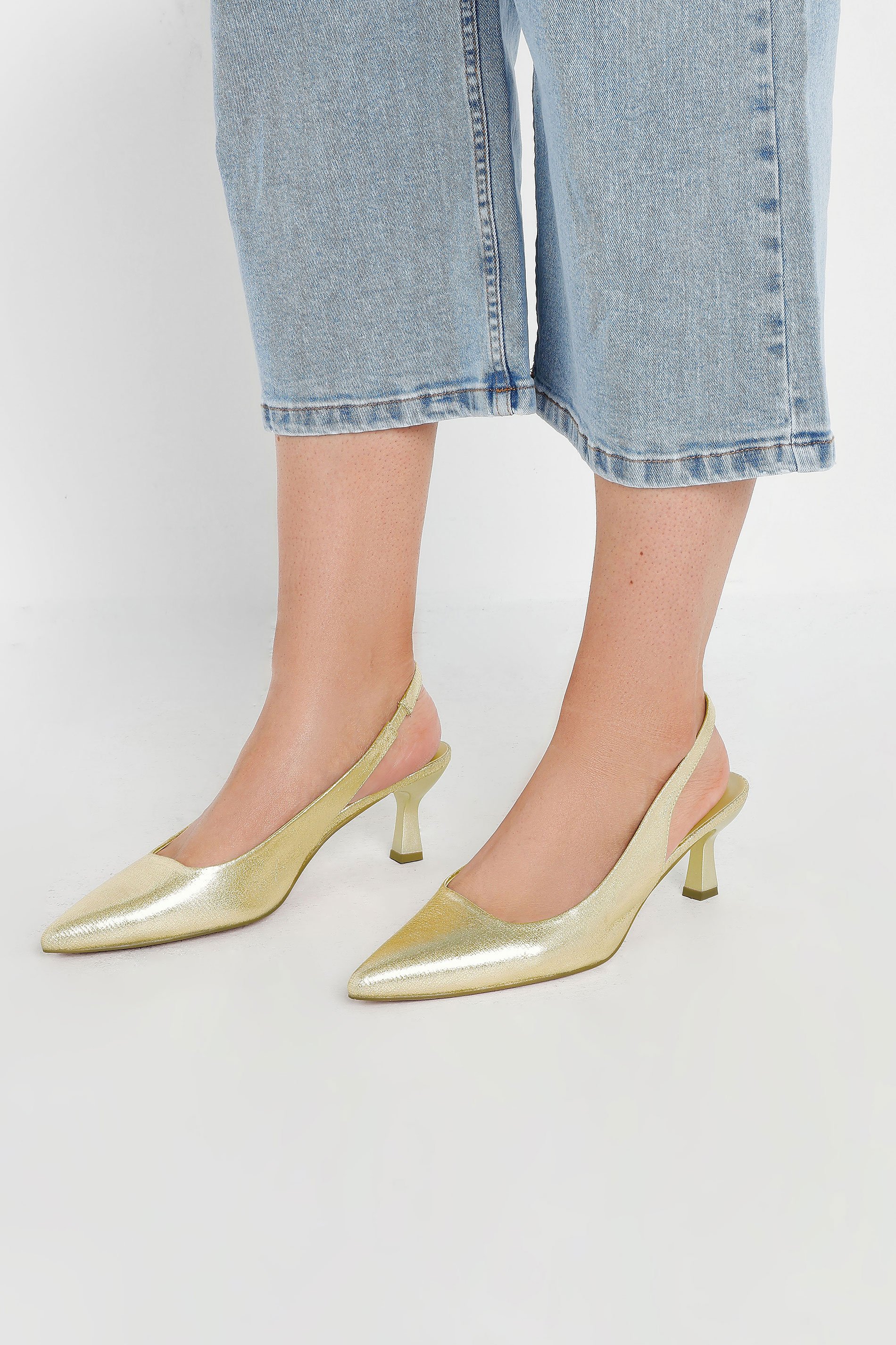 Yours Gold Slingback Kitten Heel Court Shoes In Extra Wide EEE Fit