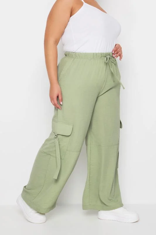 Yours YOURS Curve Sage Green Twill Cargo Trousers