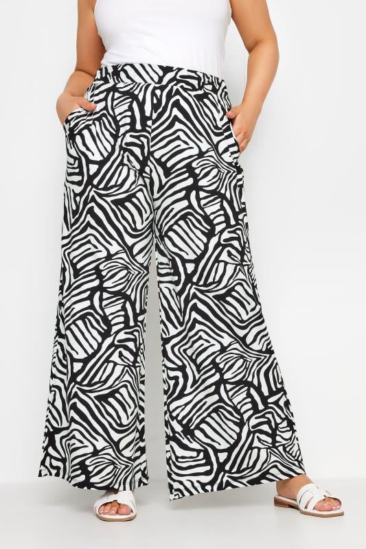 Yours YOURS Curve Black Abstract Print Wide Leg Trousers