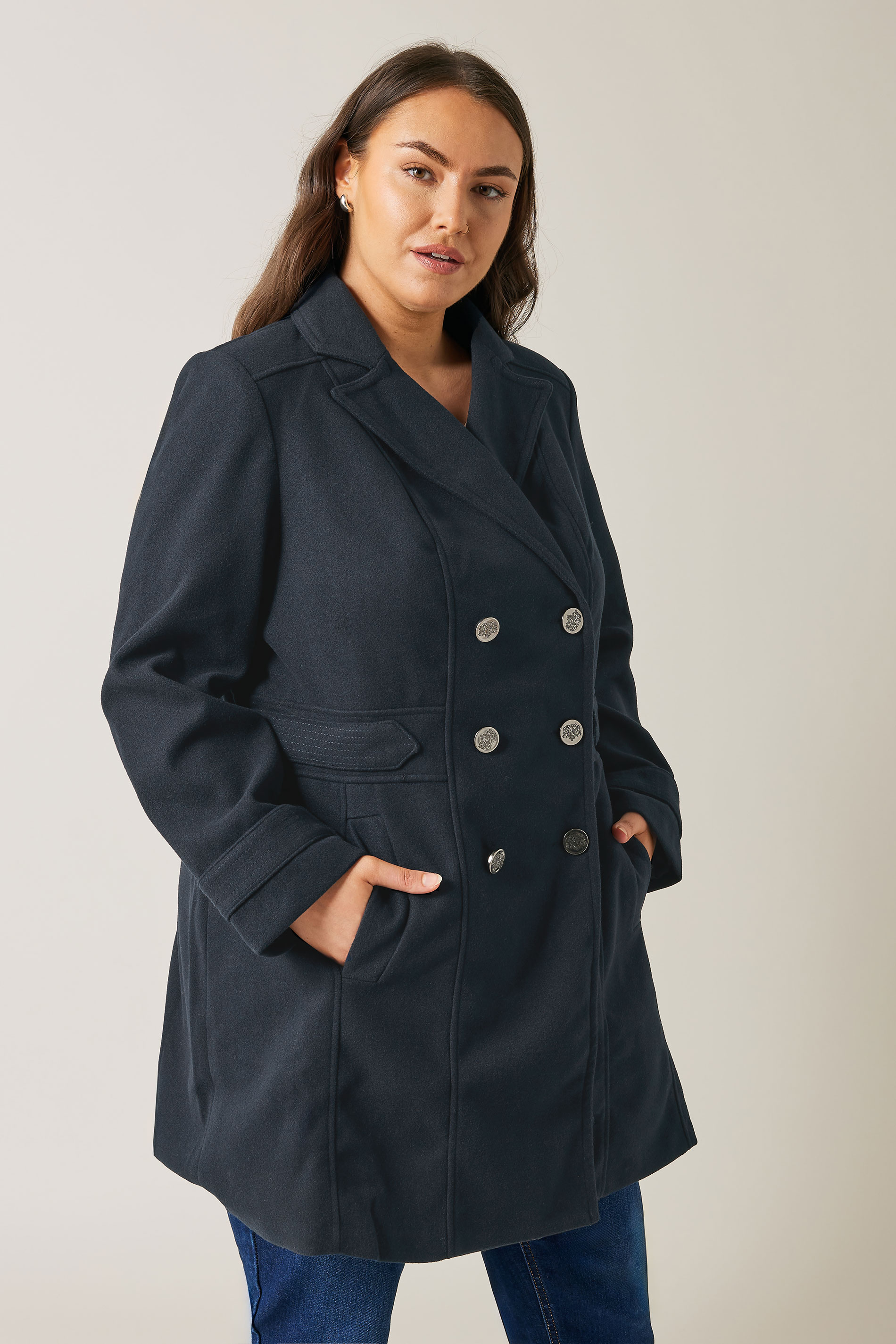 Evans Evans Navy Button Detail Tailored Coat
