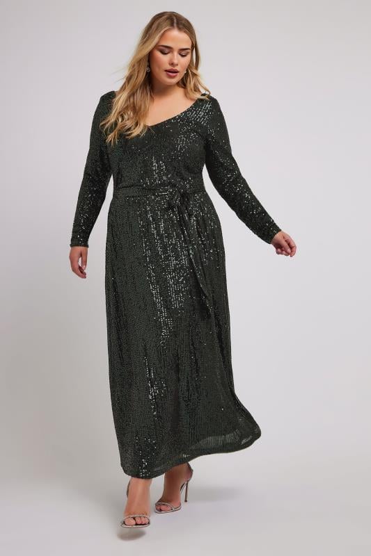Yours London YOURS LONDON Curve Green Sequin Maxi Dress