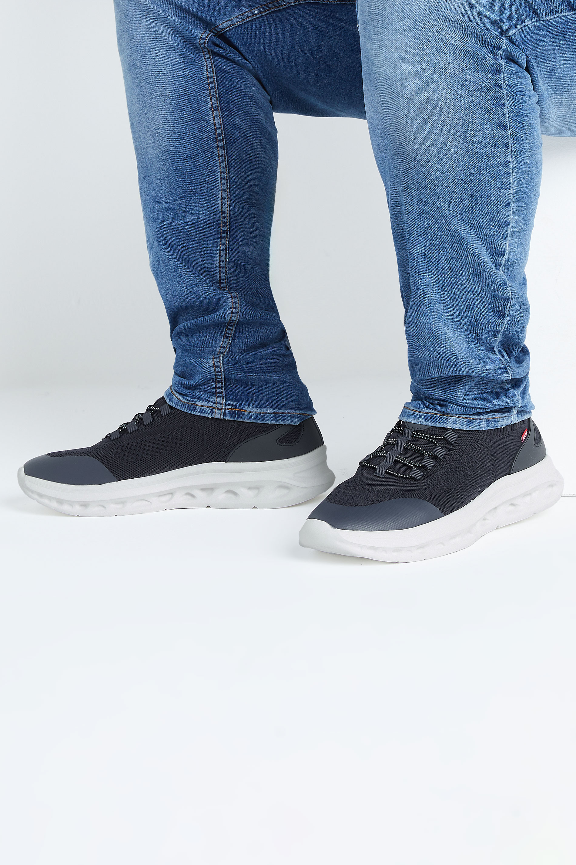 D555 D555 Navy Hands Free Shoes With Knitted Top & Laces