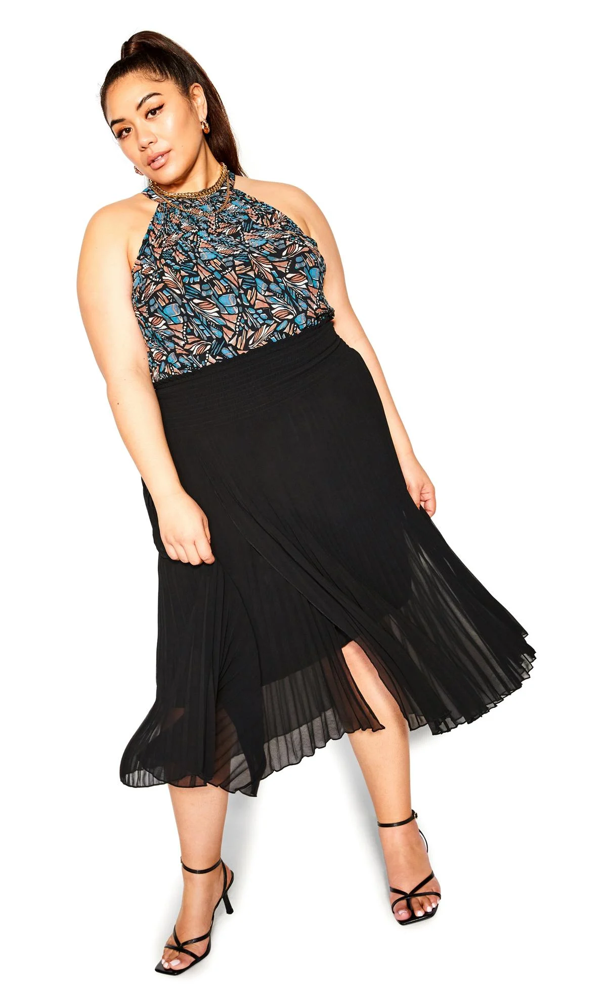 Evans Evans Black Pleated Chiffon Midi Skirt