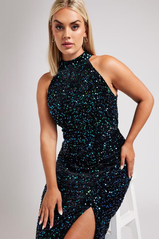 Yours London YOURS LONDON Curve Black & Green Velvet Sequin Maxi Dress