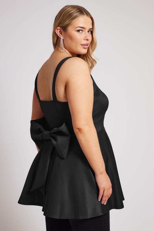 Yours London YOURS LONDON Curve Black Bow Back Peplum Top