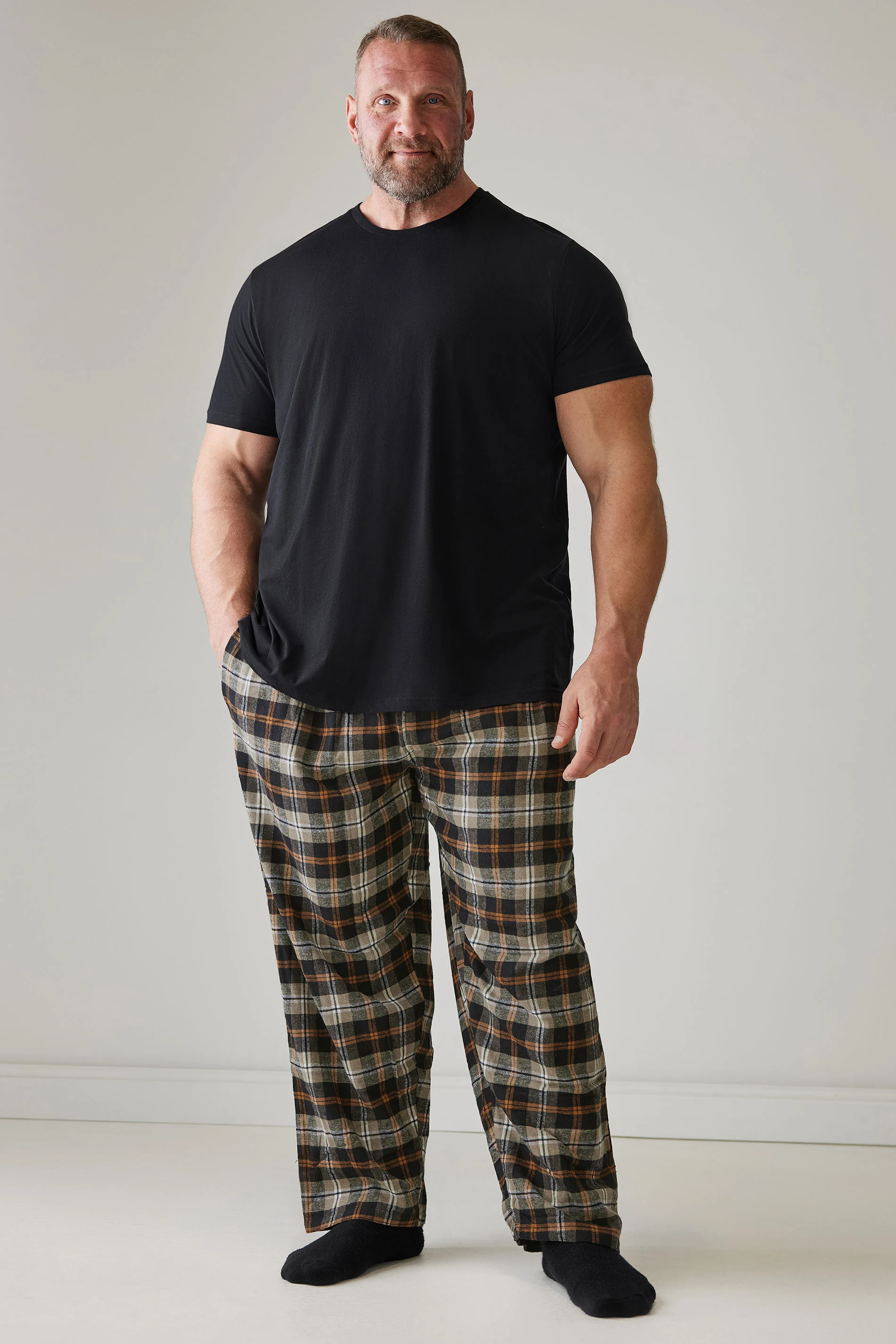 BadRhino BadRhino Big & Tall Black T-Shirt & Check Trousers Pyjama Set