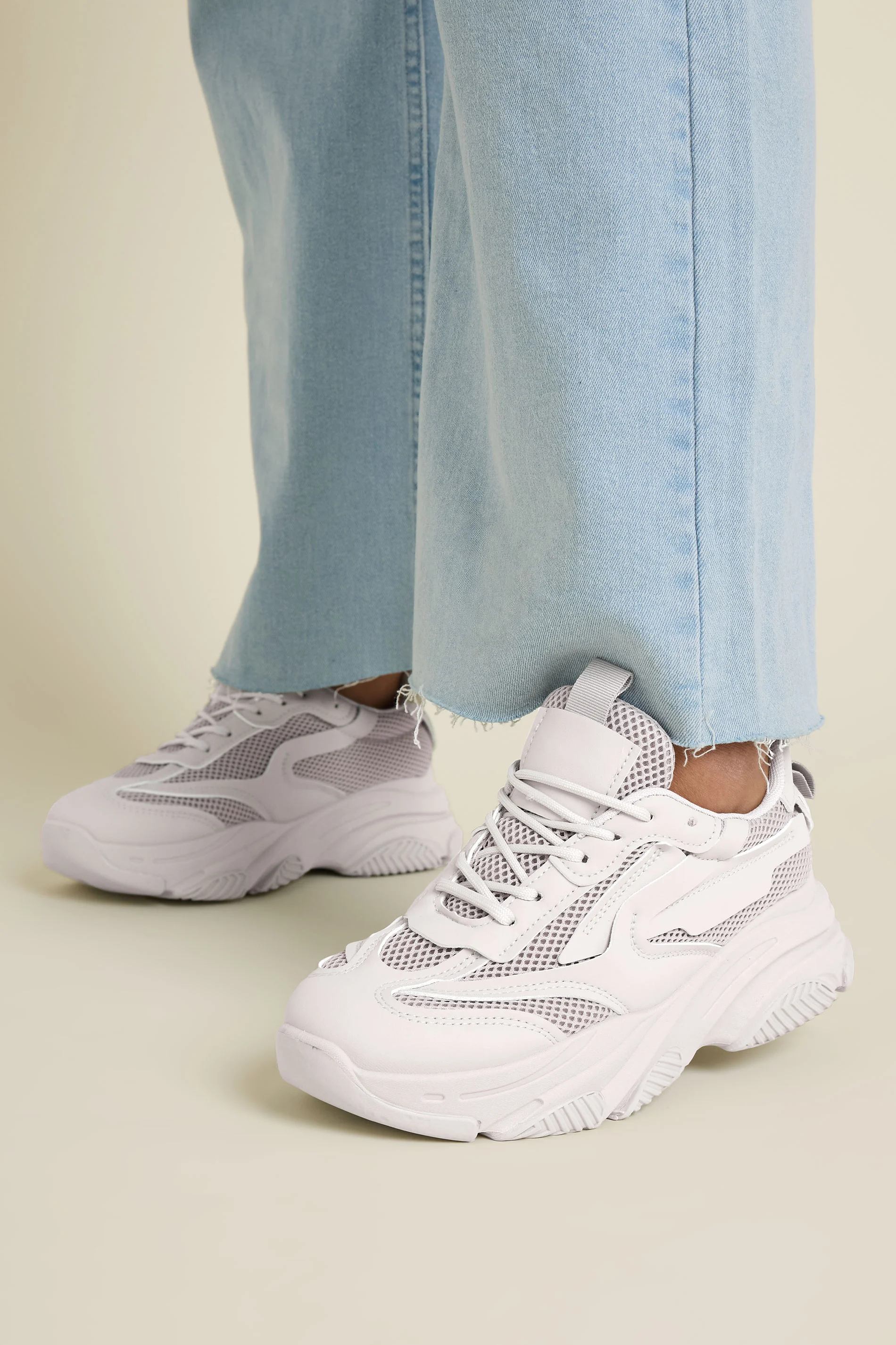 Yours Light Grey Chunky Lace Up Trainers In Standard Fit