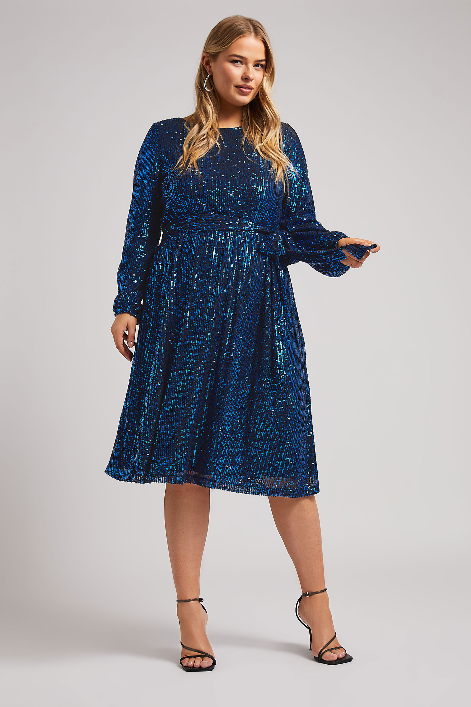Yours London YOURS LONDON Curve Blue Sequin Skater Midi Dress