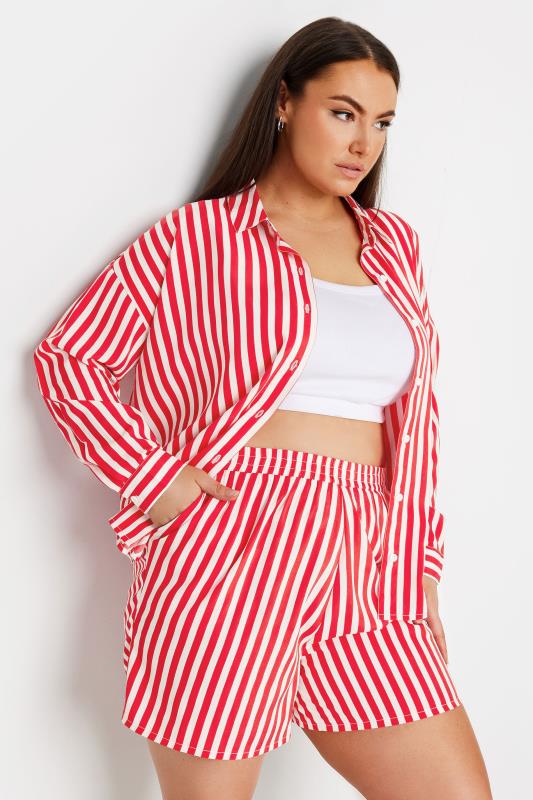 Yours YOURS Curve Red Stripe Print Shorts
