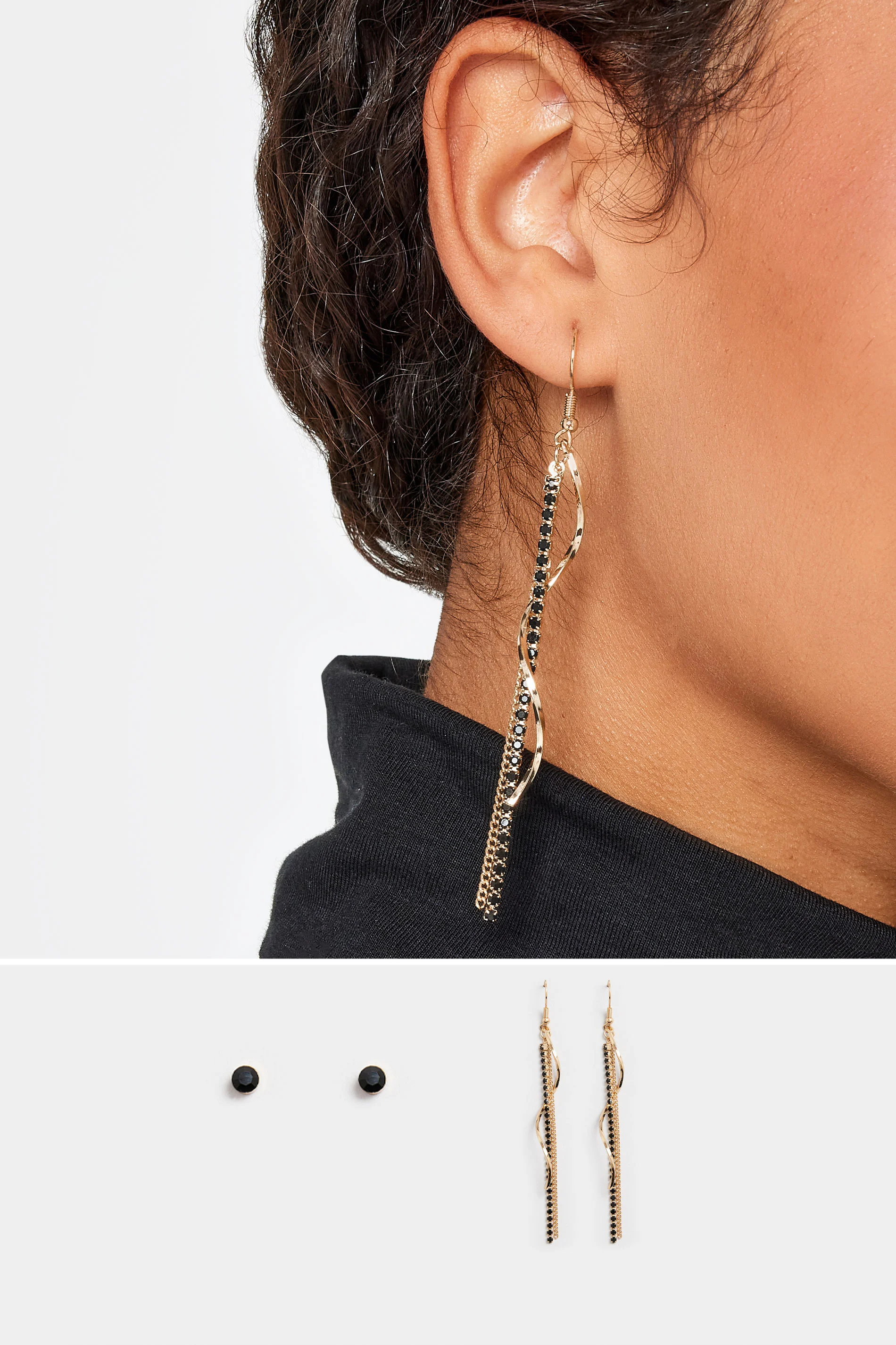 Yours 2 PACK Gold Tone Twisted Tassle & Stud Earring Set