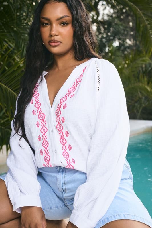 Yours YOURS Curve White Embroidered Cheesecloth Shirt