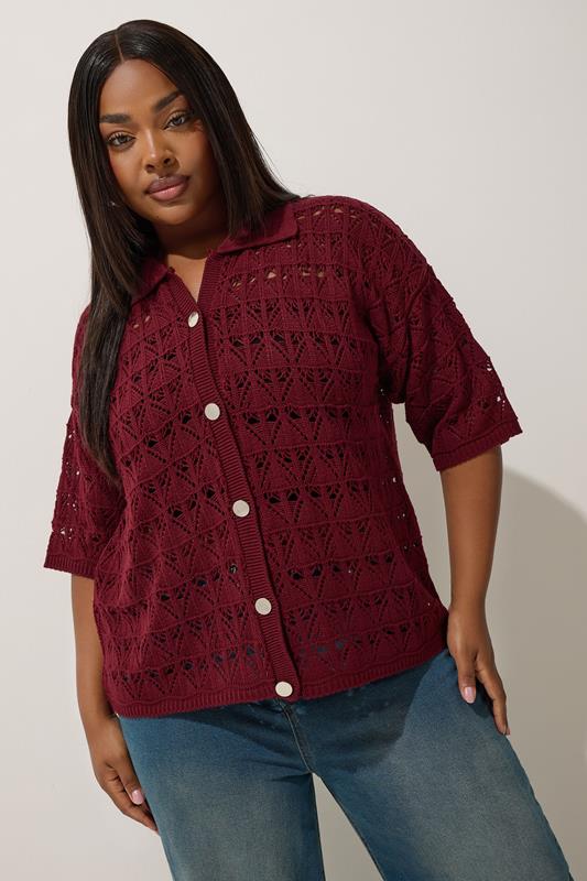 Limited Collection LIMITED COLLECTION Curve Red Button Through Crochet Shirt