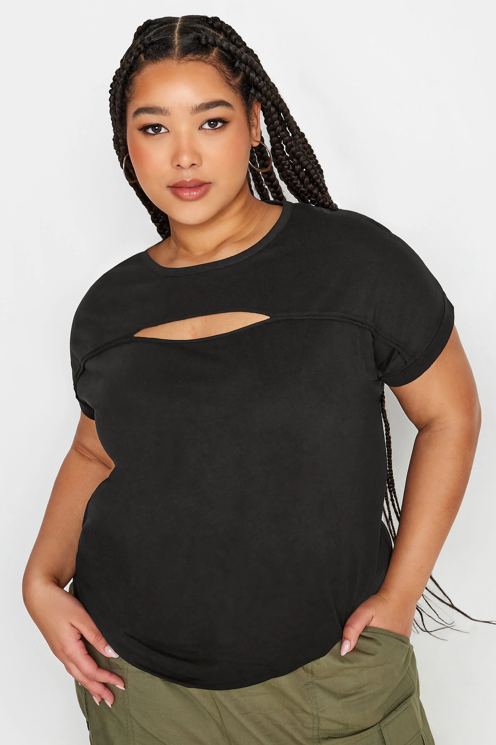 Yours YOURS Curve Black Cut Out T-Shirt