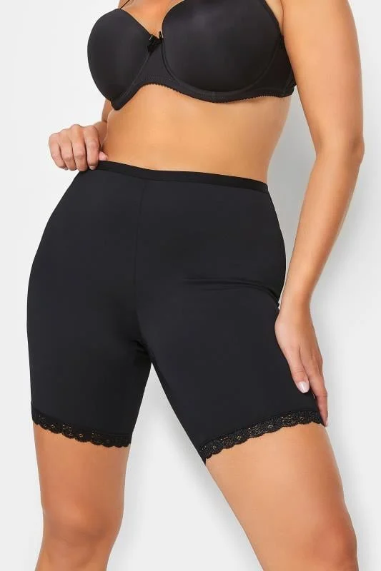 Yours YOURS Curve Black Lace Trim Anti Chafing High Waisted Shorts
