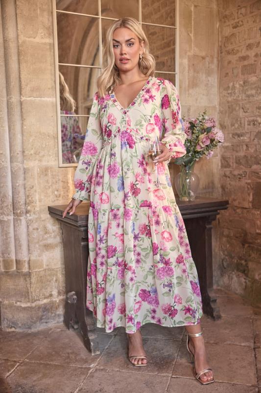 Yours London YOURS LONDON Curve White Floral Tiered Ruffle Midaxi Dress