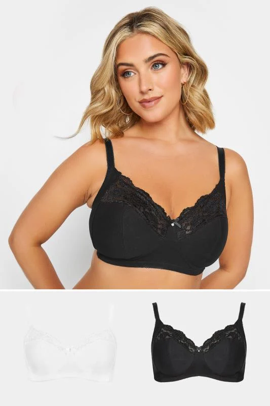 Yours YOURS 2 PACK Black & White Non-Padded Non-Wired Full Cup Bras