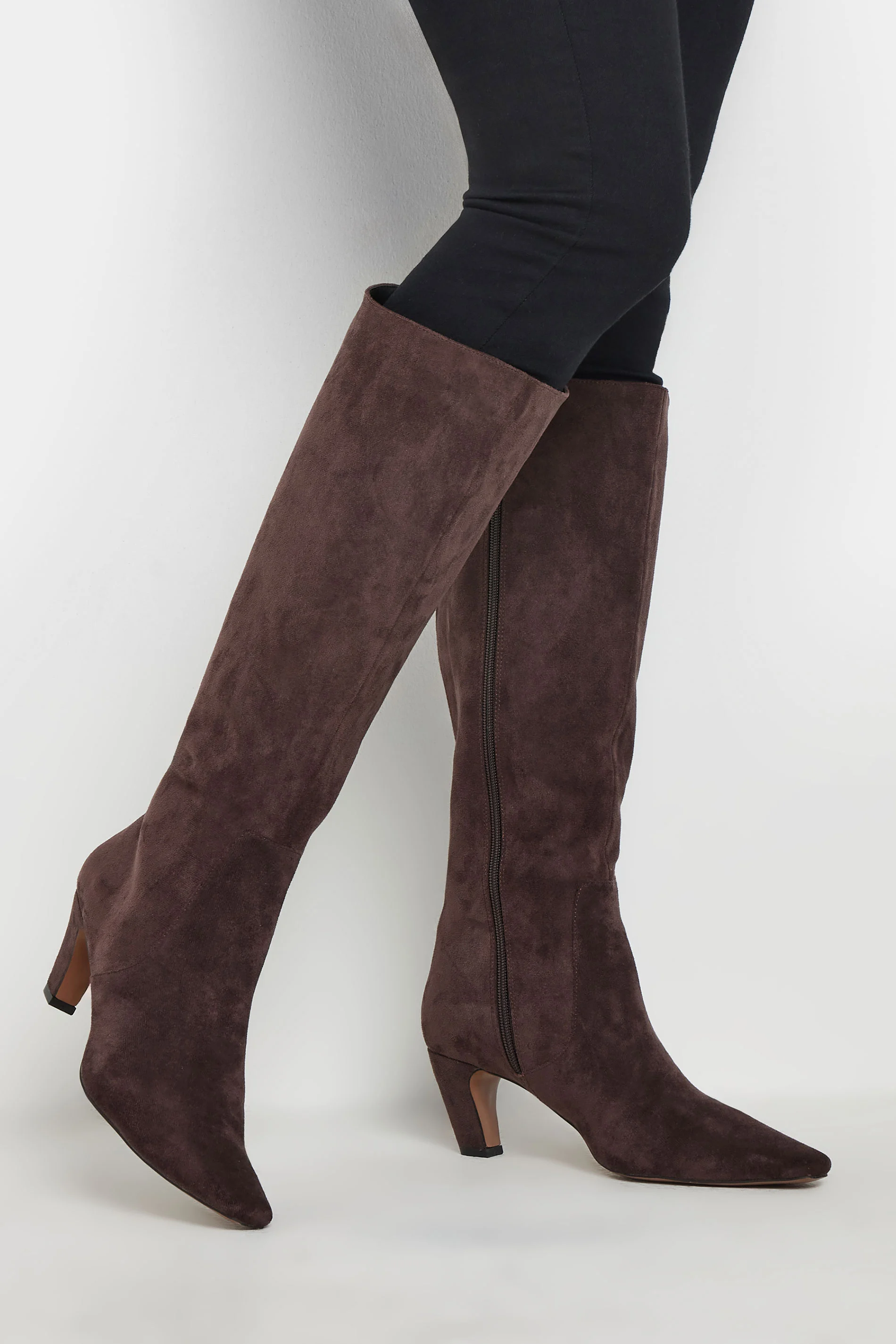 LTS LTS Chocolate Brown Faux Suede Knee High Boots In Standard Fit