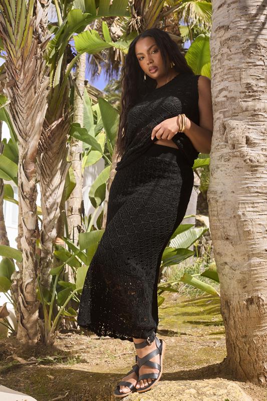 Yours YOURS Curve Black Crochet Knitted Vest