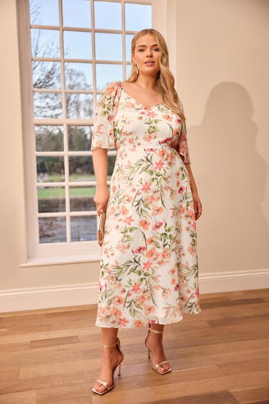 Yours London YOURS LONDON Curve Ivory White Floral Metallic Midaxi Dress