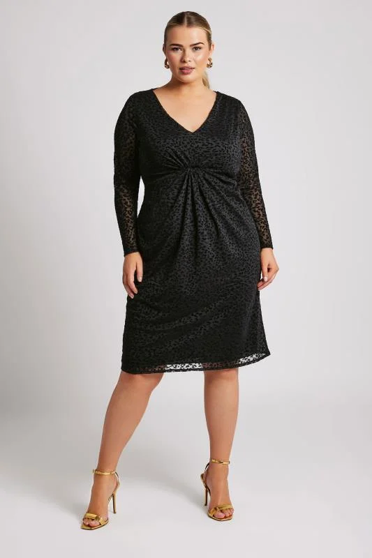 Yours London YOURS LONDON Curve Black Animal Flocked Mesh Midi Dress
