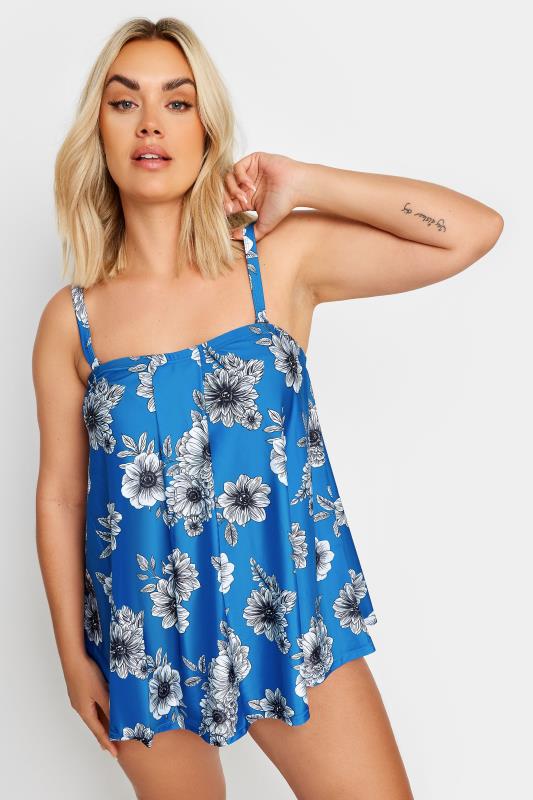 Yours YOURS Curve Blue Floral Print Pleated Tankini