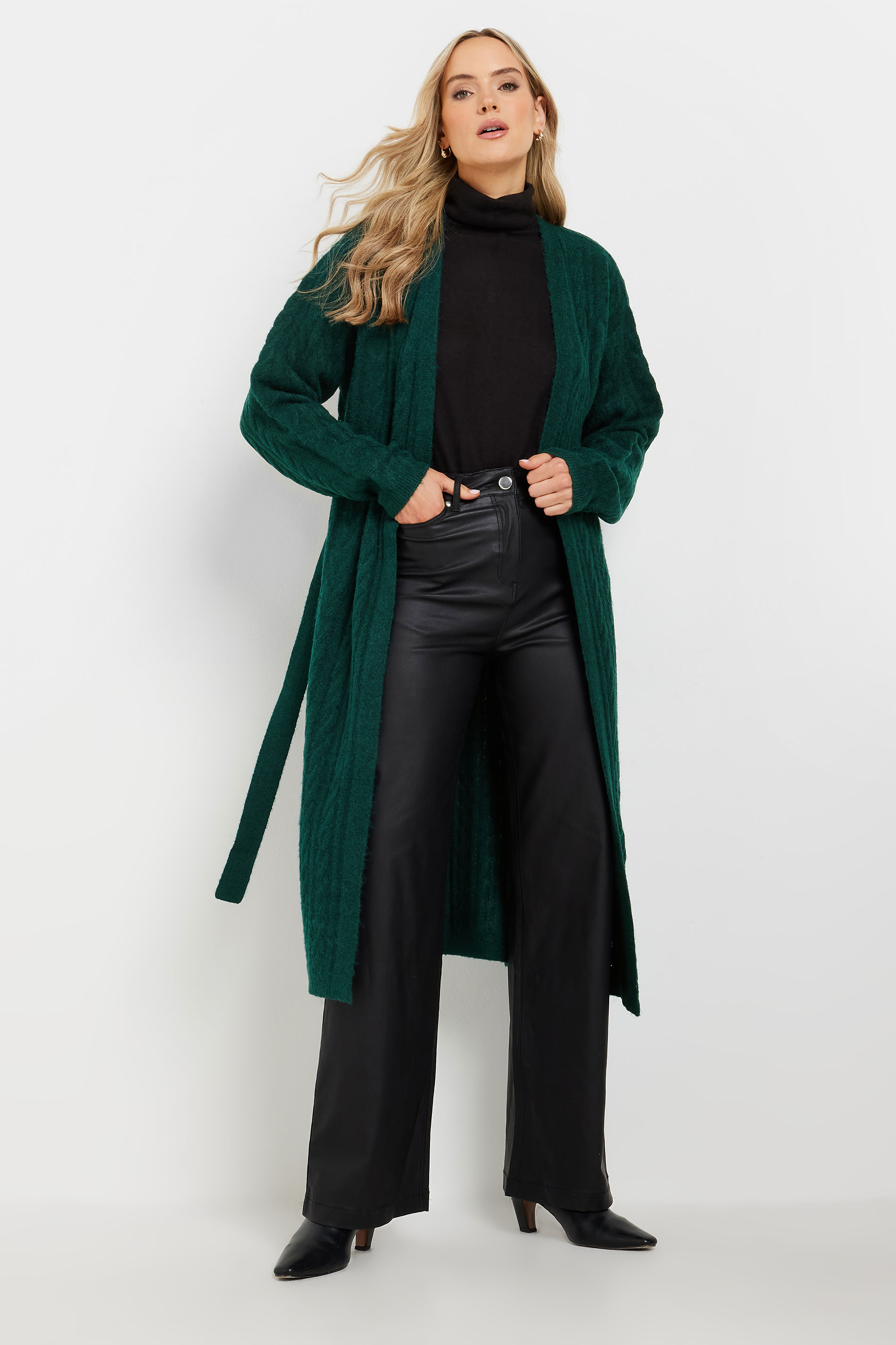 LTS LTS Tall Emerald Green Cable Knit Midi Cardigan