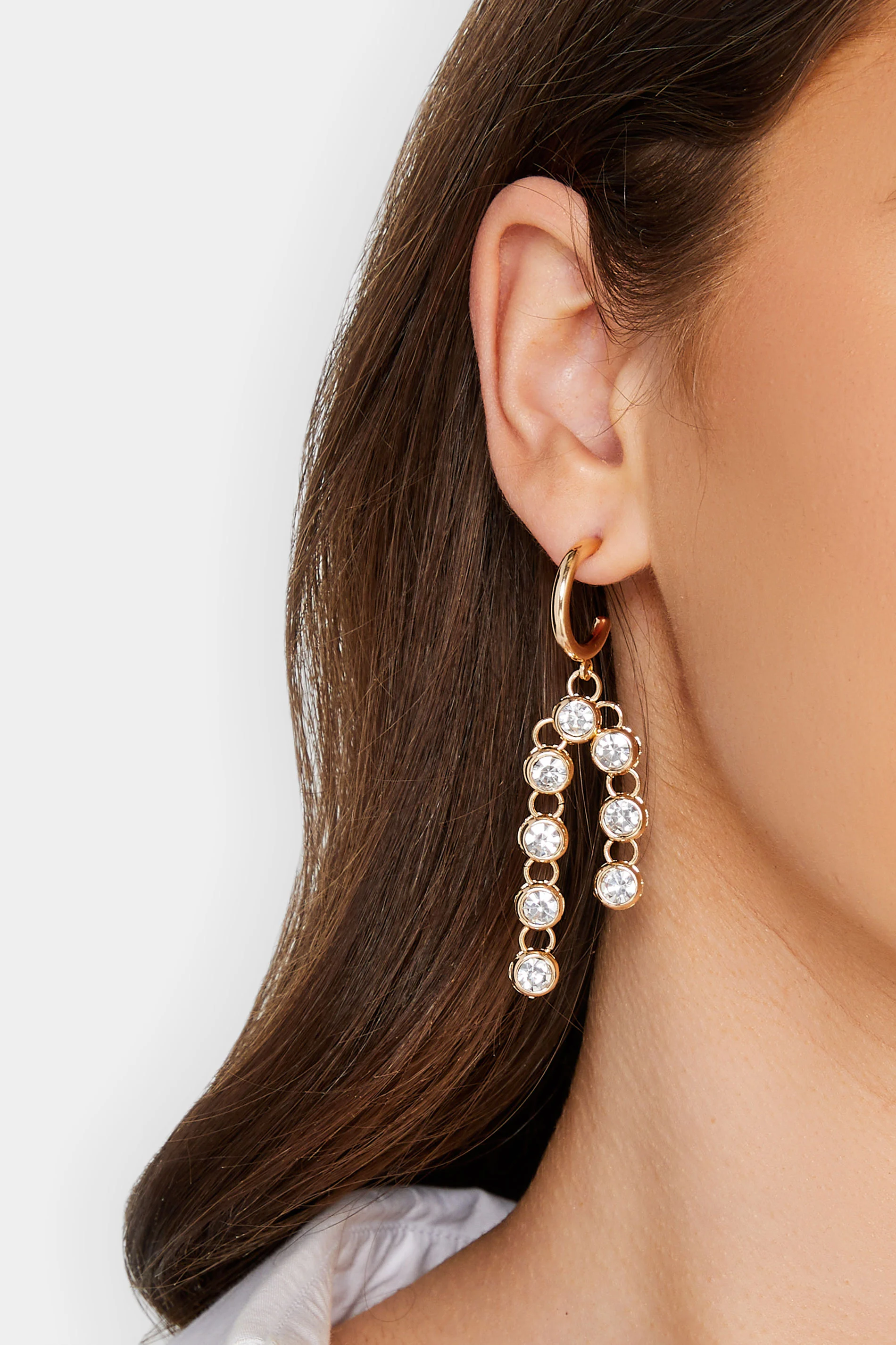 Yours Gold Diamante Linked Drop Earrings