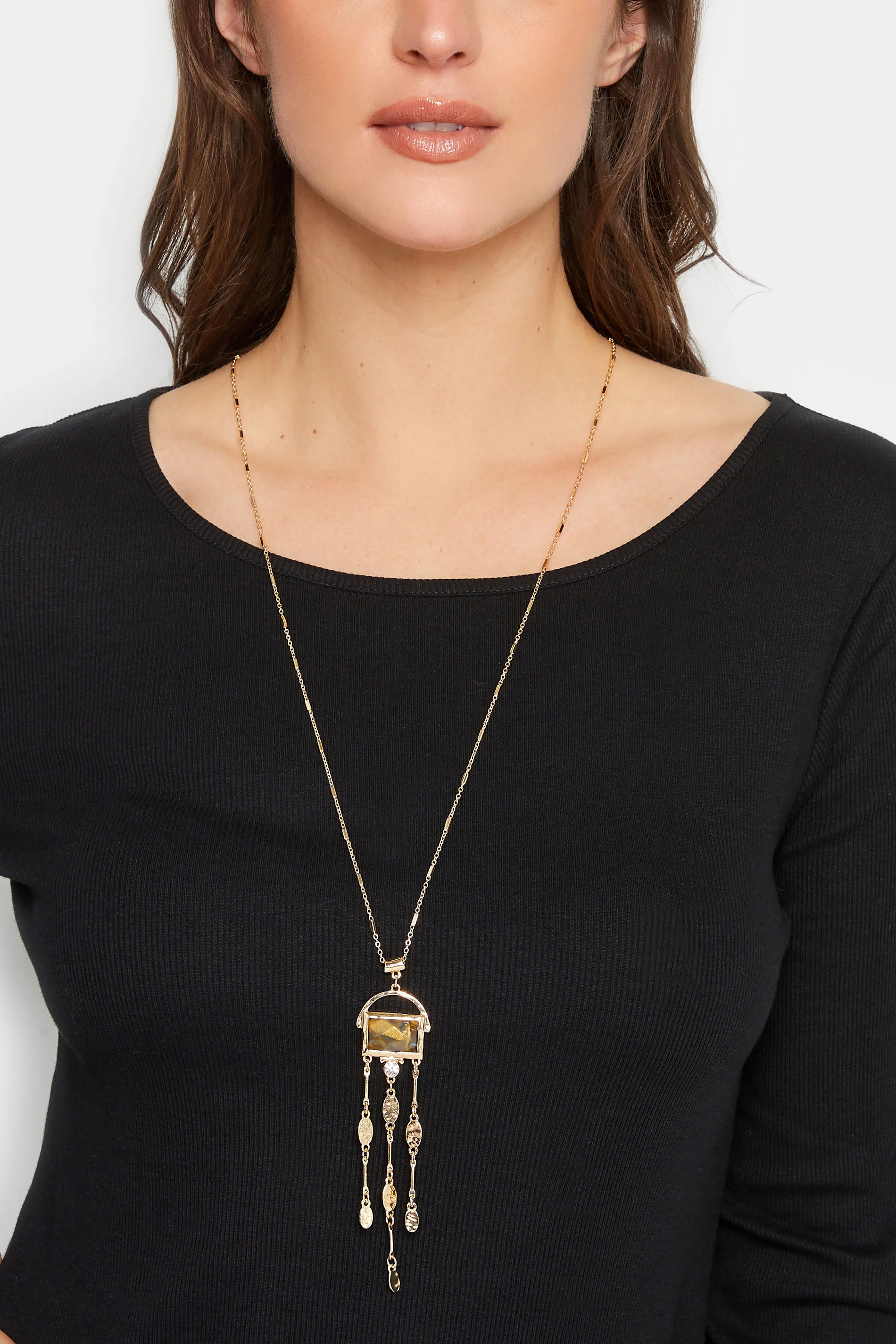 Yours Gold Gemstone Triple Drop Long Necklace