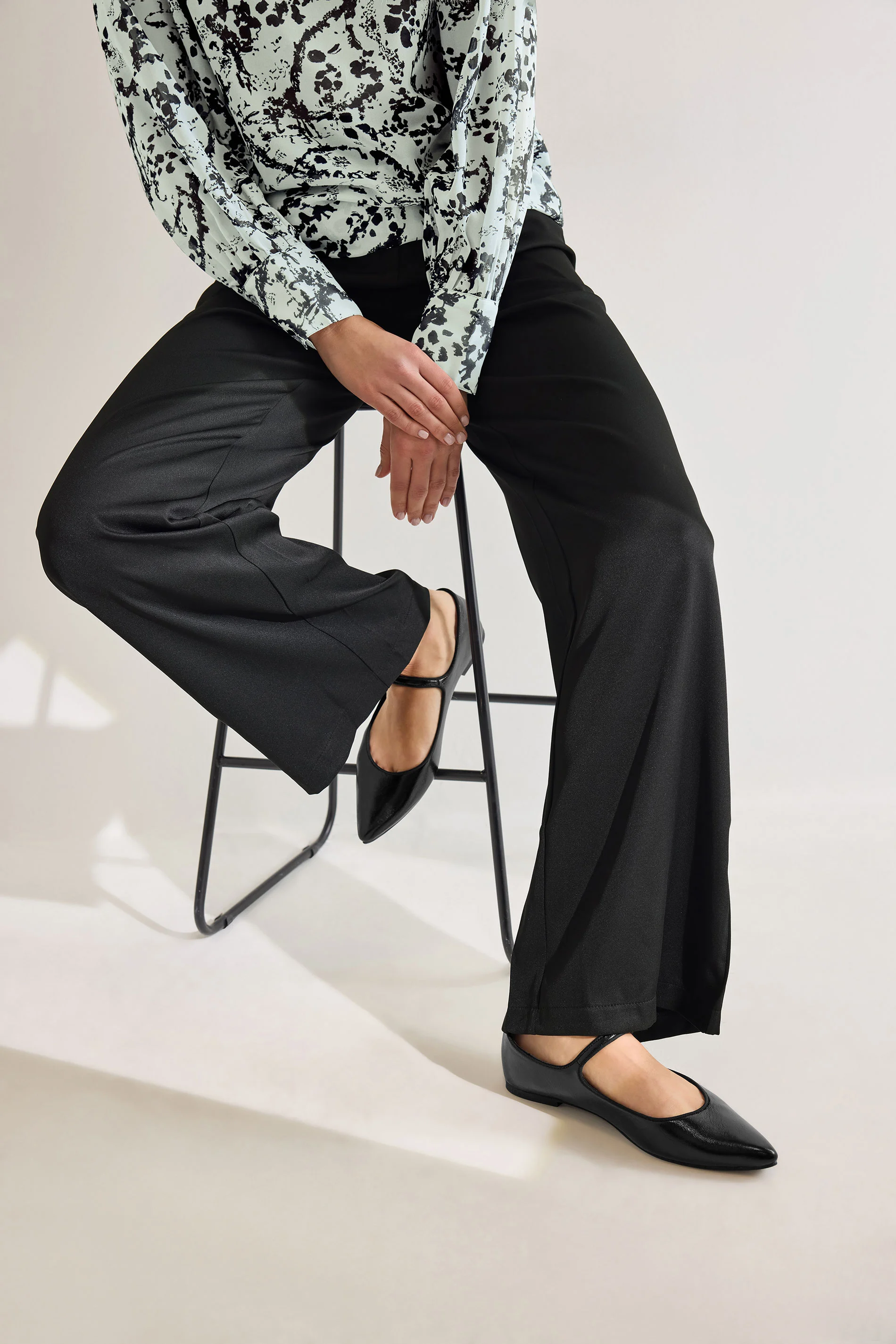 LTS LTS Black Mary Jane Point Flats In Standard Fit