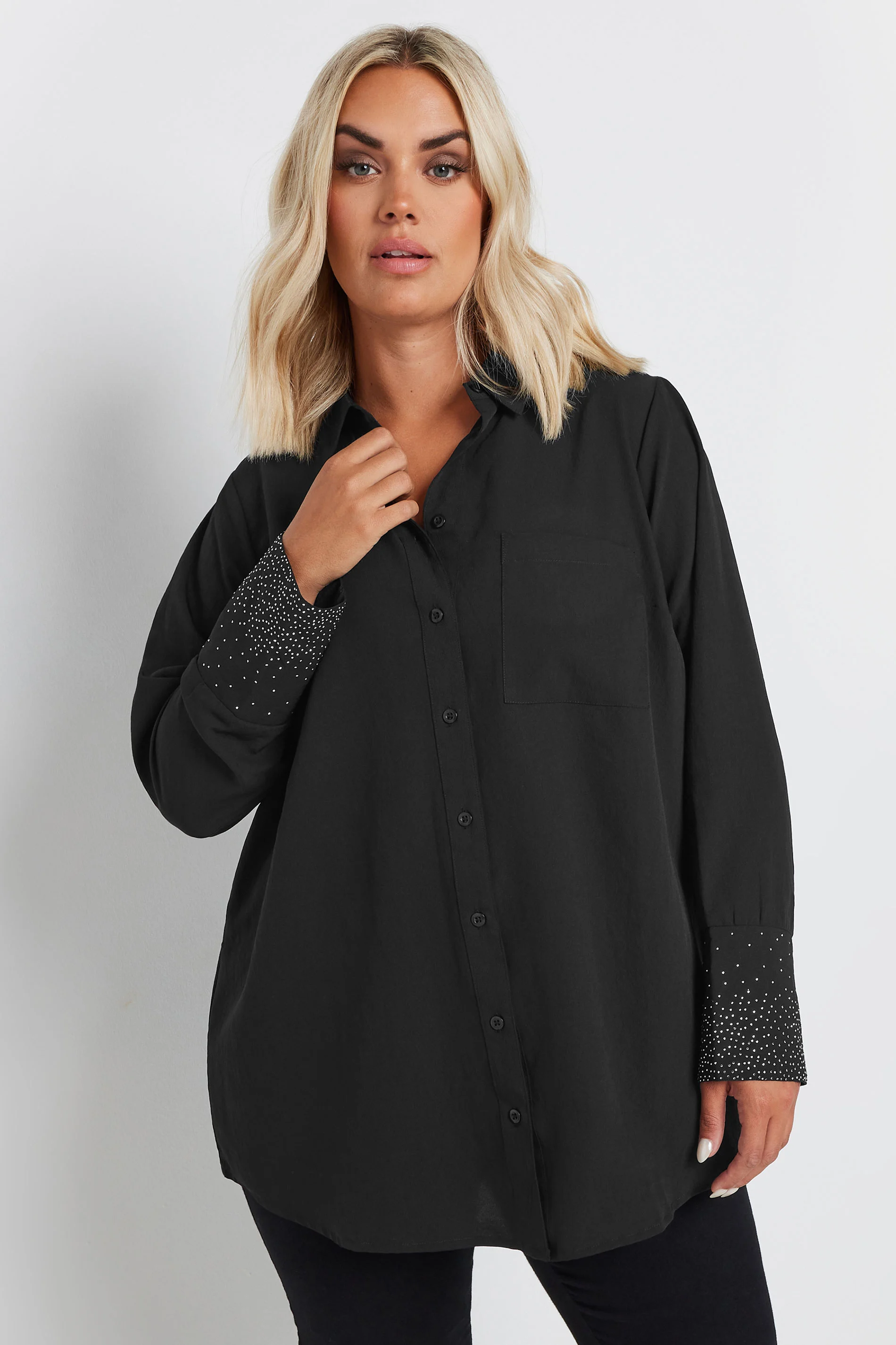 Yours YOURS Curve Black Diamante Sleeve Shirt